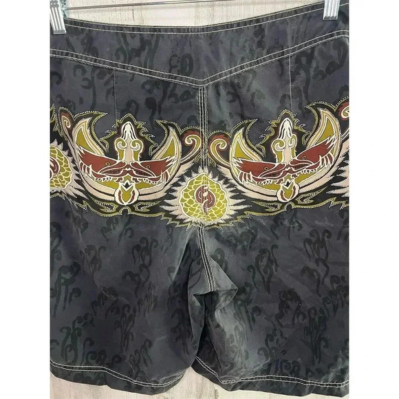 Billabong Men's Vintage Board Shorts Size 33 black Geometric Surf made in USA - Picture 7 of 9
